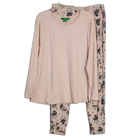 DIP Light Pink Woodland Animal Long Sleeve & Pant Pajama Set Women's XL - Picture 1 of 7